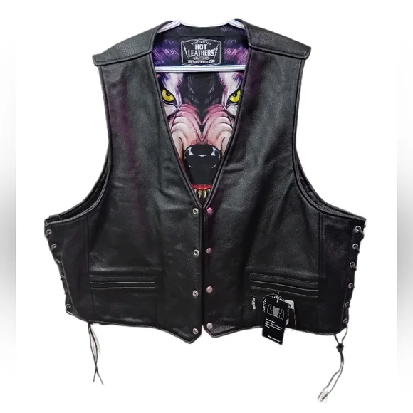 Hot Leathers Black Leather Vest - Picture 1 of 5